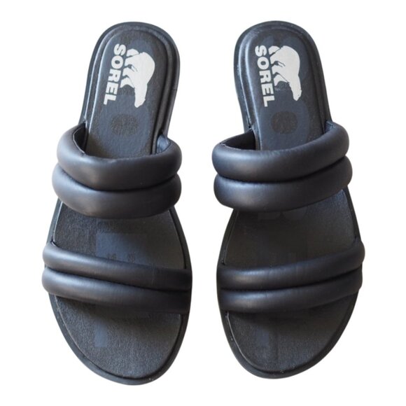 Sorel Ella II Puff Black Slide Sandals Womens Size 7.5 Excellent Condition - Picture 1 of 13